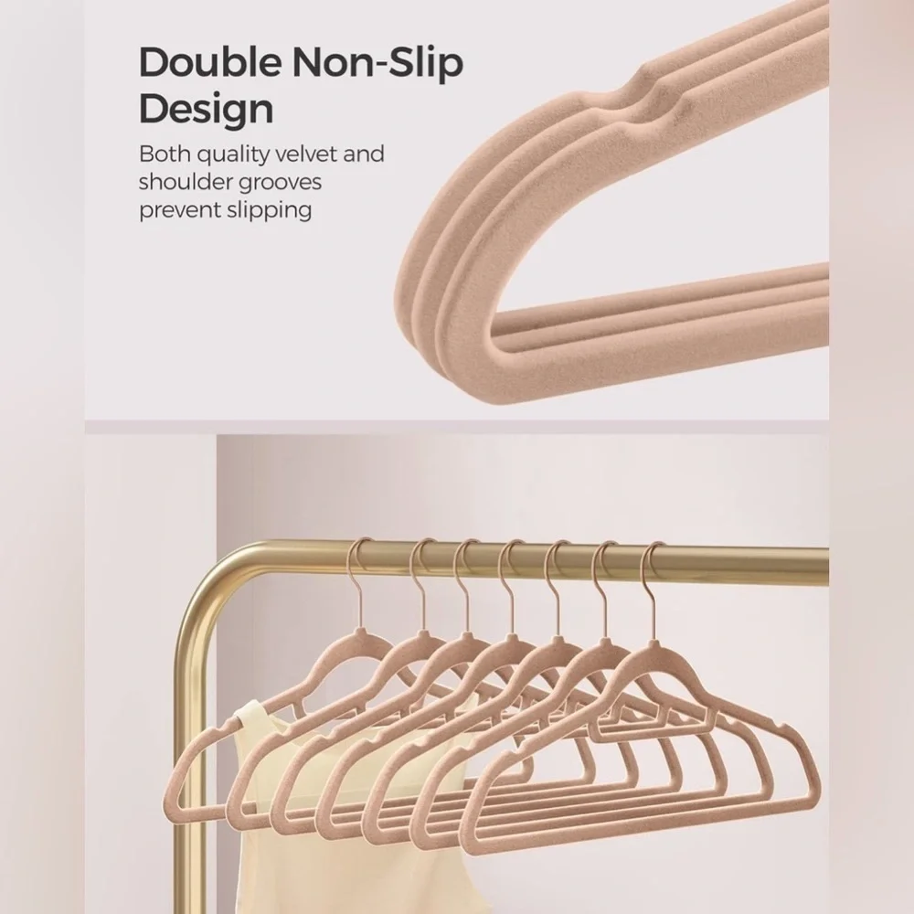 NEW Velvet Hangers, Rose Gold Swivel Hook, Non-Slip, Space-Saving, 50 Pale Brown